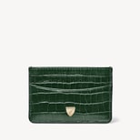 Slim Credit Card Holder in Deep Shine Evergreen Small Croc from Aspinal of London