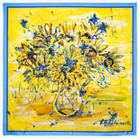 Sunflower & Butterflies Silk Scarf in Yellow & Blue Pure Silk from Aspinal of London
