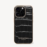 iPhone 15 Pro Case in Deep Shine Black Croc from Aspinal of London