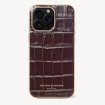 iPhone 15 Pro Max Case in Deep Shine Amazon Brown Croc from Aspinal of London