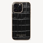 iPhone 15 Pro Max Case in Deep Shine Black Croc from Aspinal of London