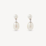 Pearl Dropper Earrings in 18ct White Gold from Aspinal of London