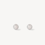Classic Pearl & Diamond Cluster Earrings set in 18ct White Gold from Aspinal of London