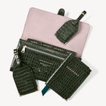 Travel Collection in Deep Shine Evergreen Small Croc from Aspinal of London