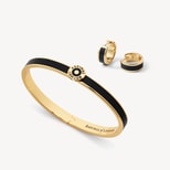 Enamel Huggie Earrings & Bangle Set in Black Enamel & 18ct Gold Plated from Aspinal of London