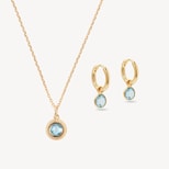 Gemstone Pendant Necklace & Huggie Earrings Set in Swiss Blue Topaz & 18ct Gold Vermeil from Aspinal of London