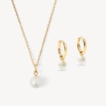 Pearl Pendant Necklace & Huggie Earrings Set in 18ct Gold Vermeil from Aspinal of London