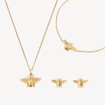 Bee Charm Necklace, Bracelet & Stud Earrings Set in 18ct Gold Vermeil from Aspinal of London
