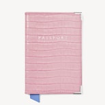 Passport Cover in Deep Shine Powder Lilac Small Croc from Aspinal of London