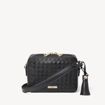 Camera Crossbody in Smooth Black Woven Leather from Aspinal of London