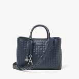 Midi London Tote in French Navy Woven Leather from Aspinal of London