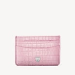 Slim Credit Card Holder in Deep Shine Powder Lilac Small Croc from Aspinal of London