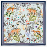 Tigers & Leopards Silk Scarf in Teal Pure Silk from Aspinal of London