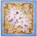 Edwardian Garden Silk Scarf in Capri Blue & Lilac Pure Silk from Aspinal of London