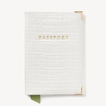 Passport Cover in Deep Shine Chalk White Small Croc from Aspinal of London