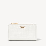 Mayfair® Coin & Card Wallet in Deep Shine Chalk White Small Croc from Aspinal of London
