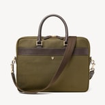 Slim Nylon Briefcase in Olive Nylon Canvas with Leather Trim from Aspinal of London