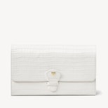 Travel Wallet in Deep Shine Chalk White Small Croc from Aspinal of London