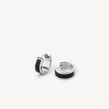 Enamel Huggie Earrings in Black Enamel & Palladium Silver Plated from Aspinal of London