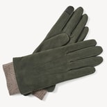 Women's Knitted Cuff Nubuck Gloves in Pine Nubuck from Aspinal of London