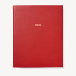 2026 A4 Week to View Leather Diary in Cardinal Red Pebble from Aspinal of London