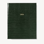 2026 A4 Week to View Leather Diary in Deep Shine Evergreen Small Croc from Aspinal of London