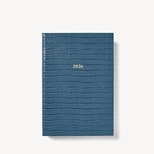 2026 A5 Day to Page Leather Diary in Deep Shine Peacock Blue Small Croc from Aspinal of London