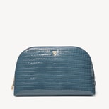 Classic Toiletry Bag in Deep Shine Peacock Blue Small Croc from Aspinal of London