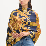 Merino & Silk Stole in Navy Signature Shield from Aspinal of London
