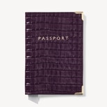 Passport Cover in Deep Shine Fig Small Croc from Aspinal of London