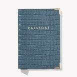 Passport Cover in Deep Shine Peacock Blue Small Croc from Aspinal of London