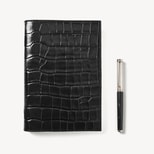 A5 Refillable Journal & Pen Set in Deep Shine Black Croc from Aspinal of London