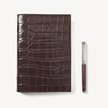 A5 Refillable Journal & Pen Set in Deep Shine Amazon Brown Croc from Aspinal of London
