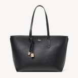 Zipped East West Tote with Charm in Black Soft Saffiano from Aspinal of London