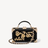 Trinket Box in Gold Rose Hand Embroidery on Black Velvet from Aspinal of London