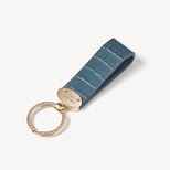 Oval Loop Keyring in Deep Shine Peacock Blue Small Croc from Aspinal of London