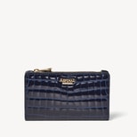 Mayfair® Coin & Card Wallet in Midnight Blue Patent Croc from Aspinal of London