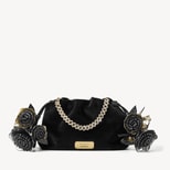 Kathleen Clutch in Black Velvet with Metallic Rose Tassel Charms from Aspinal of London