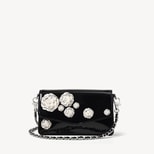 Sophie Clutch in Black Patent with Silver Rose Embellishments from Aspinal of London