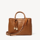 Midi London Tote in Tan Woven Leather with Engravable Charm from Aspinal of London