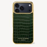 iPhone 17 Pro Max Case in Deep Shine Evergreen Small Croc from Aspinal of London