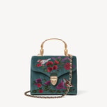 Midi Mayfair® in English Garden Hand Embroidery on Peacock Velvet from Aspinal of London