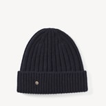Chunky Ribbed Cashmere Beanie Hat in Navy Cashmere from Aspinal of London