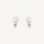 Toi Et Moi Stud Earrings in White Sapphire, Pearl & 14ct Gold from Aspinal of London