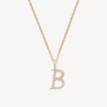 Diamond Initial Necklace in 14ct Gold - Letter B from Aspinal of London