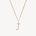 Diamond Initial Necklace in 14ct Gold - Letter J from Aspinal of London