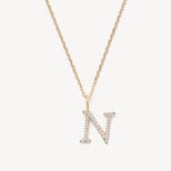 Diamond Initial Necklace in 14ct Gold - Letter N from Aspinal of London