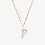 Diamond Initial Necklace in 14ct Gold - Letter P from Aspinal of London