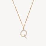 Diamond Initial Necklace in 14ct Gold - Letter Q from Aspinal of London