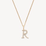 Diamond Initial Necklace in 14ct Gold - Letter R from Aspinal of London